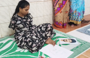துணை முதலமைச்சர் உதயநிதி ஸ்டாலினை காலால் வரைந்து அசத்திய மாற்றுத்திறனாளி மாணவி